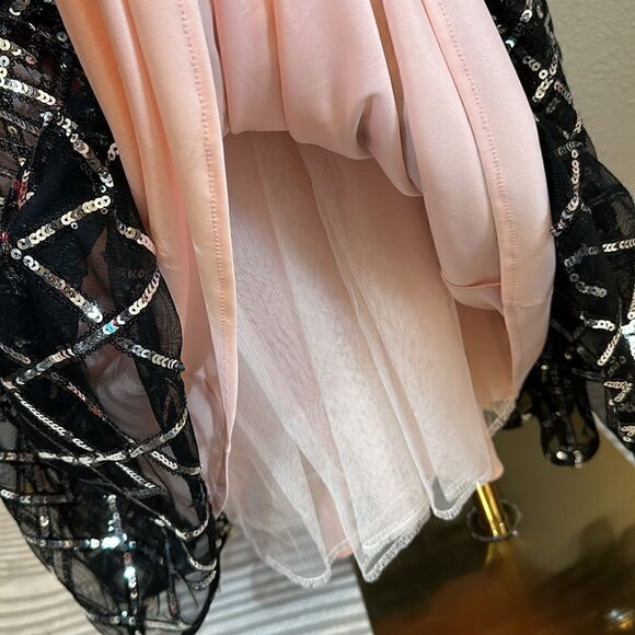 TLC “Say yes to the prom” sequined grid popover gown. Black/silver/blush size 3 - Picture 7 of 16